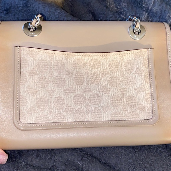 Coach Parker Tea Rose Turnlock Shoulder Bag Tan Leather Silver Chain - Picture 3 of 8